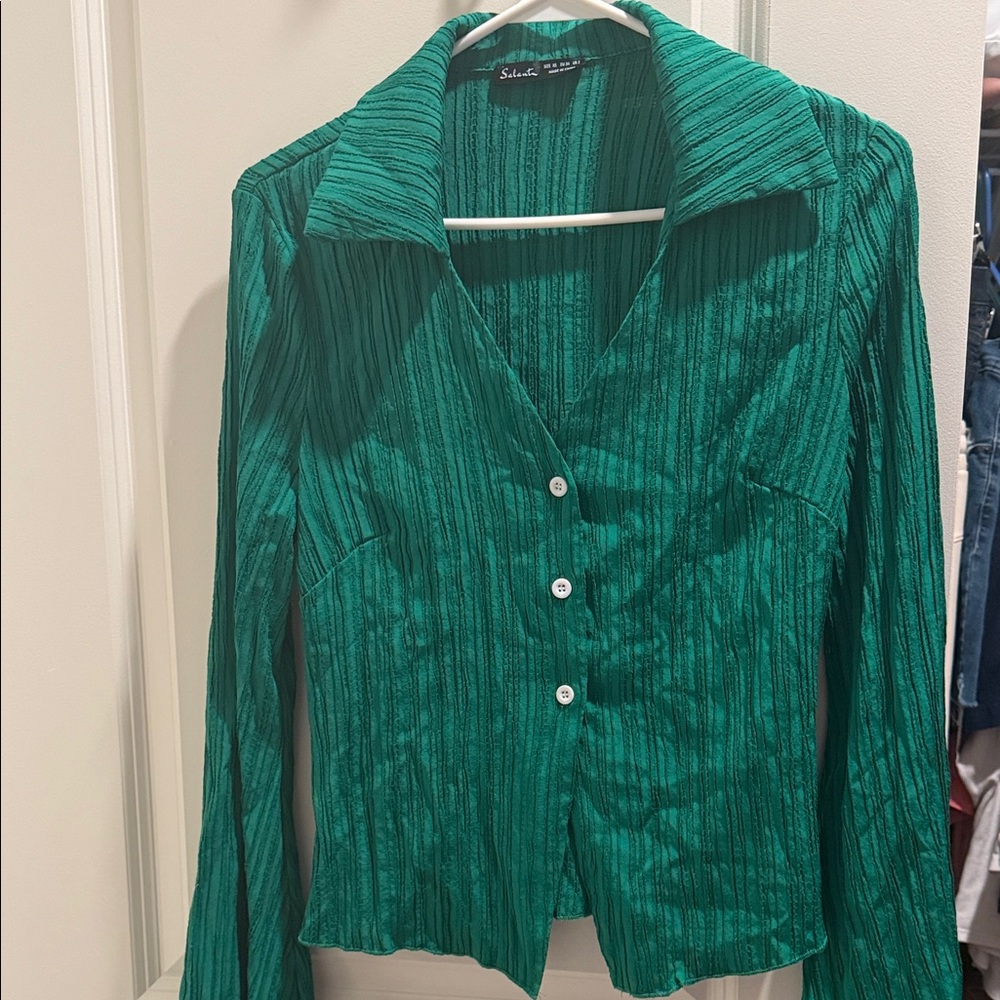 Womens Emerald Green textured button down XS